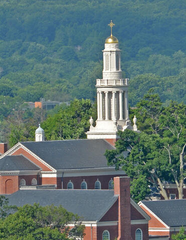 A photo of Marquand Chapel from the distance
