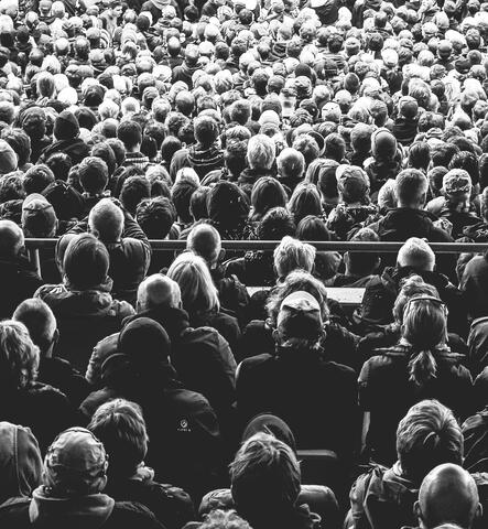 grayscale crowd