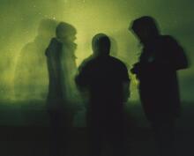 black silhouettes on a green background